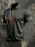 Men's Business American Flag Print Cross Art Polo Shirt