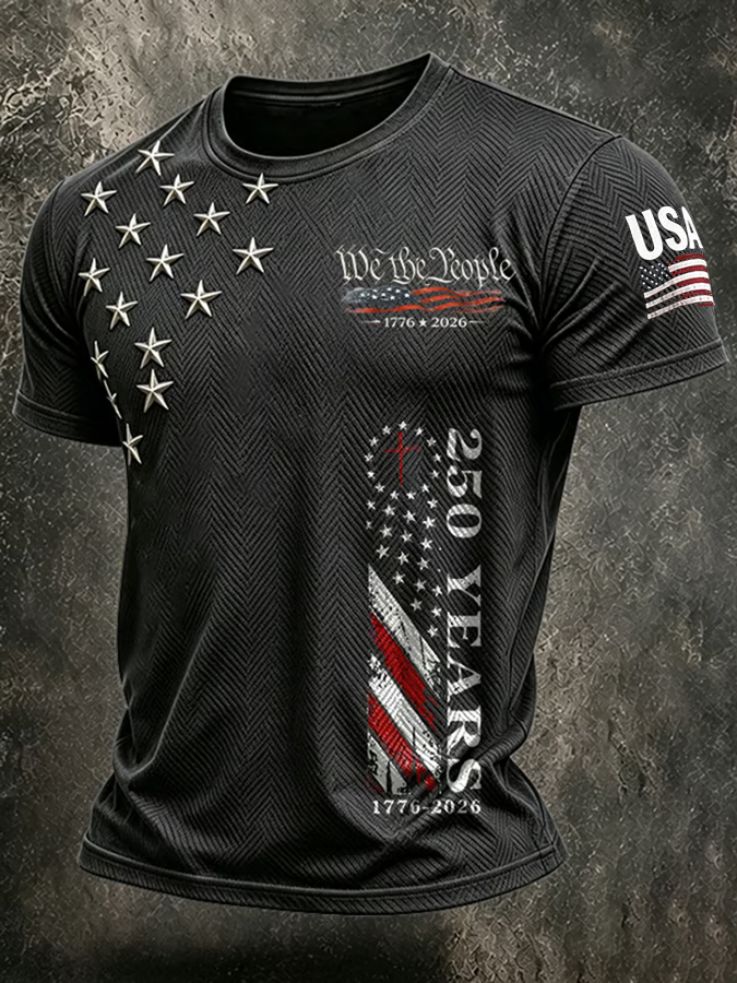 Men's Retro-Style Patriotic Design Pattern Comfortable T-Shirt