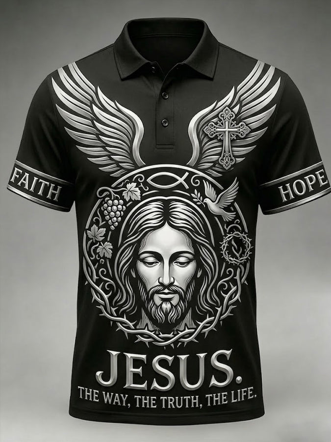 Men's Faith Cross Printed Casual Polo Shirt