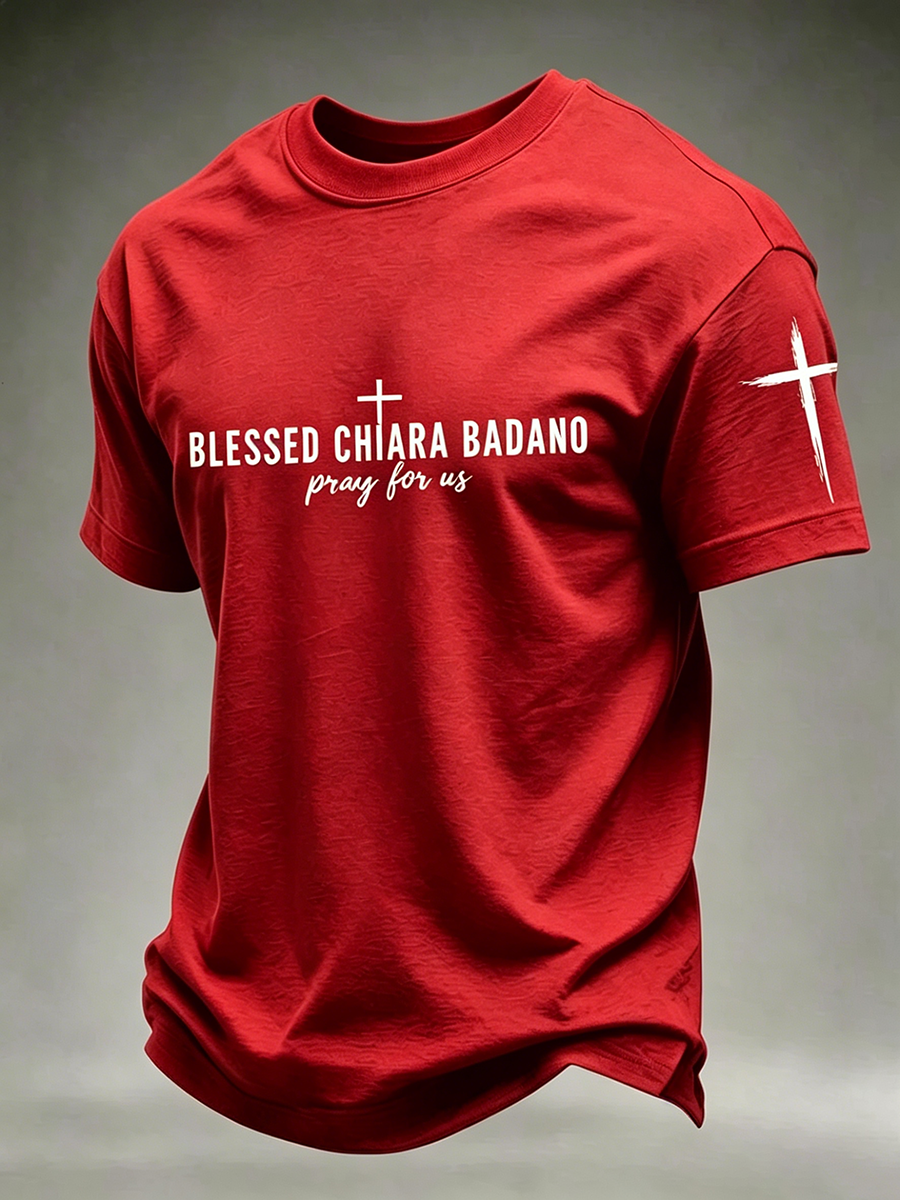 Faith Jesus Cross Embroidered Printed Casual Round Neck T-Shirt