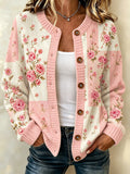 Women's Floral Embroidery Patchwork Knit Cardigan