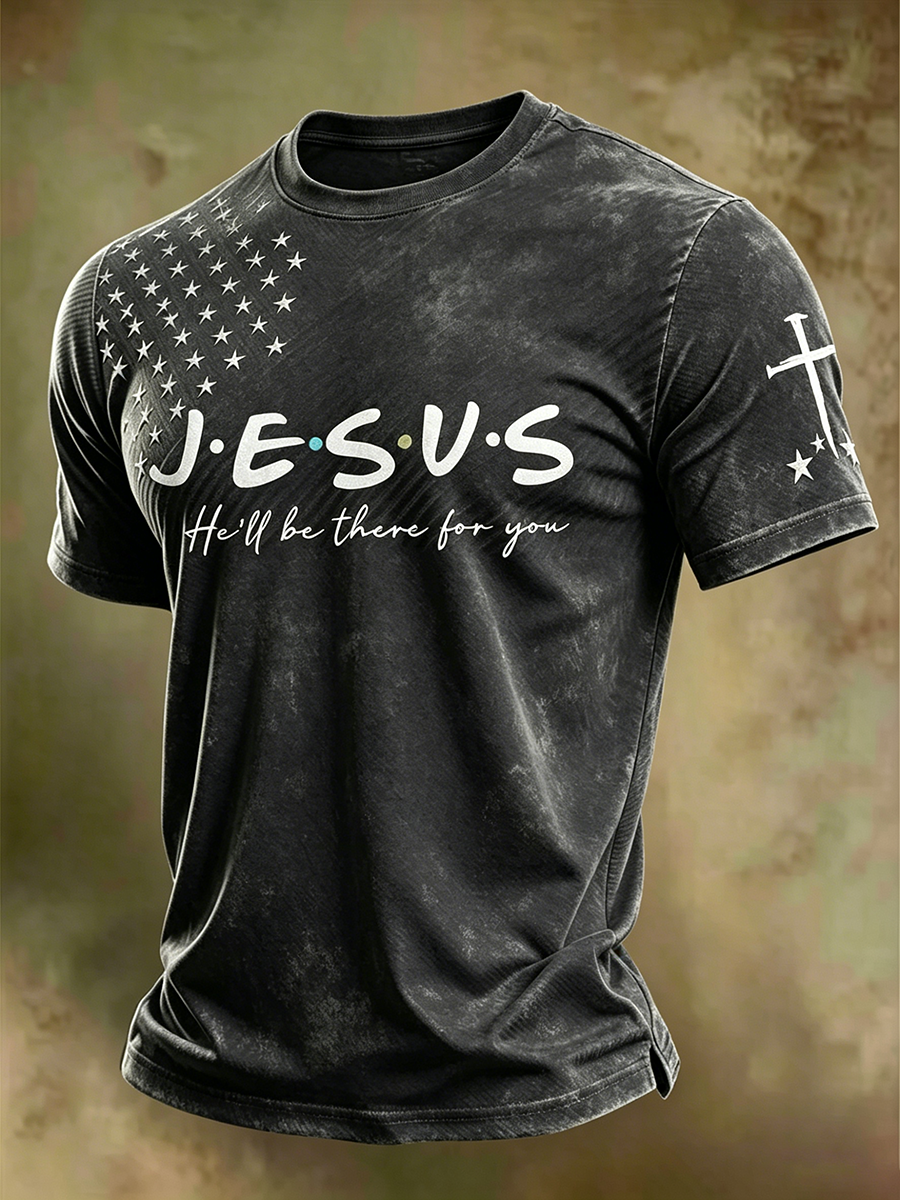 Jesus Faith Memorial Washed Vintage Printed Round Neck T-Shirt