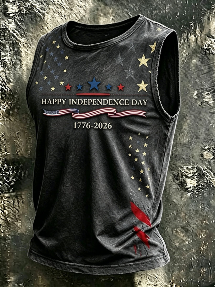 Men'S Retro Independence Day Faith Patriot Crew Neck Tank Top