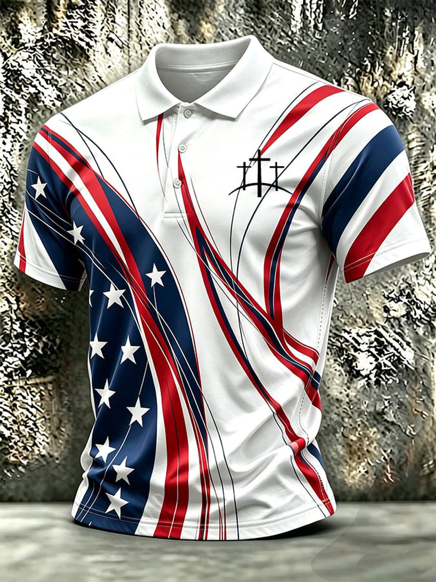 Men's Retro Print Faith Short-Sleeve Polo Shirt