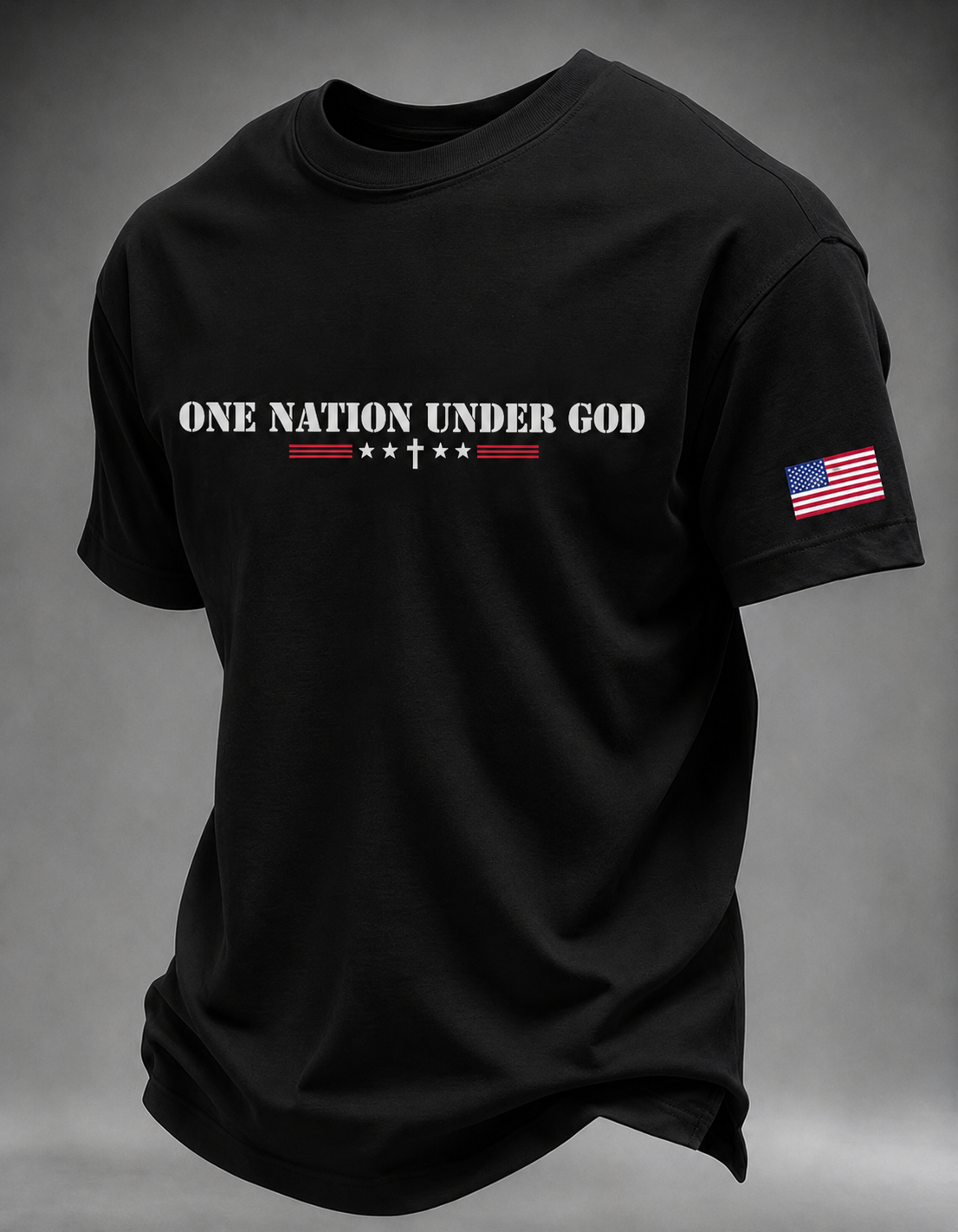 Men'S ONE NATION UNDER GOD 250 Years American Flag Sleeve Print Crew Neck Tee