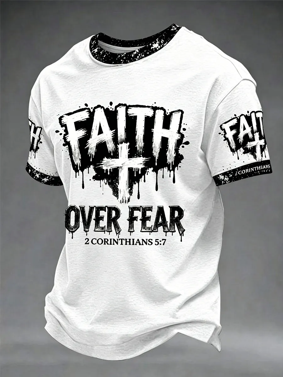 Men'S Christian Faith Over Fear Cross Short Sleeve T-Shirt