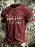 Men'S American Flag Jesus Print Round Neck T-Shirt