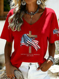 Women's Cross USA Flag Print Casual T-Shirt