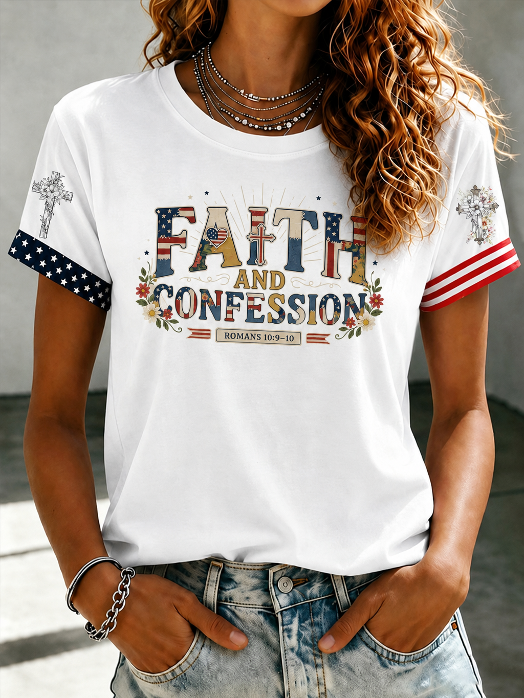 Women'S Religious Faith Floral Art Printed T-Shirt