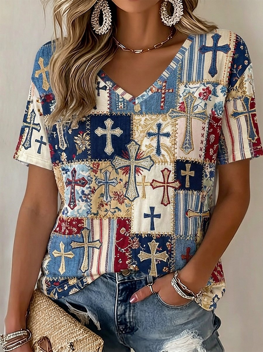 Women's Faith Print V-Neck Top