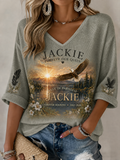 Women'S V-Neck Retro Forever Free Jackie Print T-Shirt