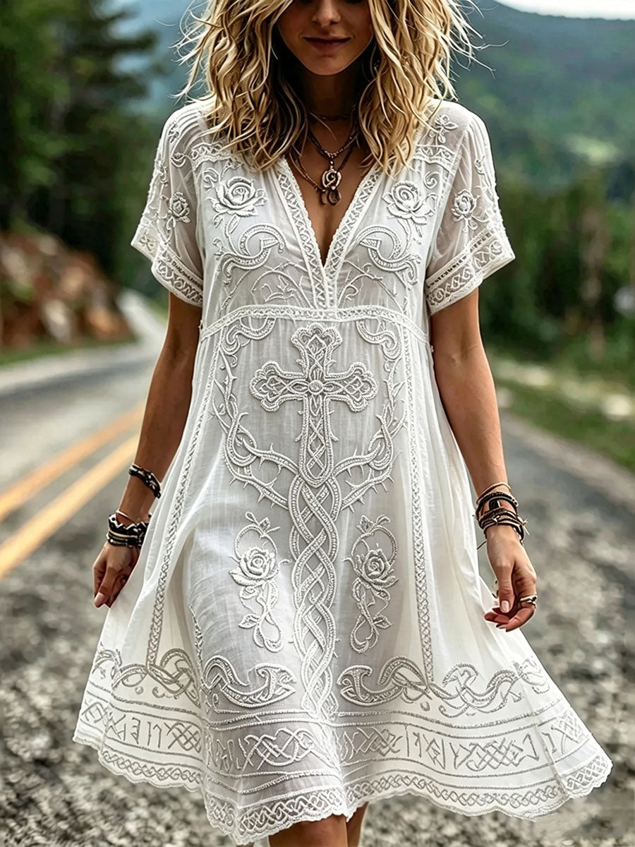 Women's Cross V-Neck Dress
