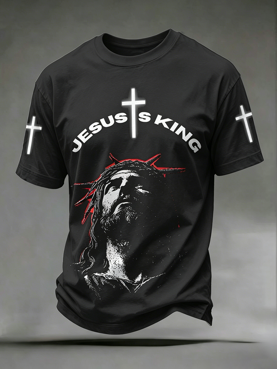 Religious Faith Cross Jesus Casual Printed Round Neck T-Shirt