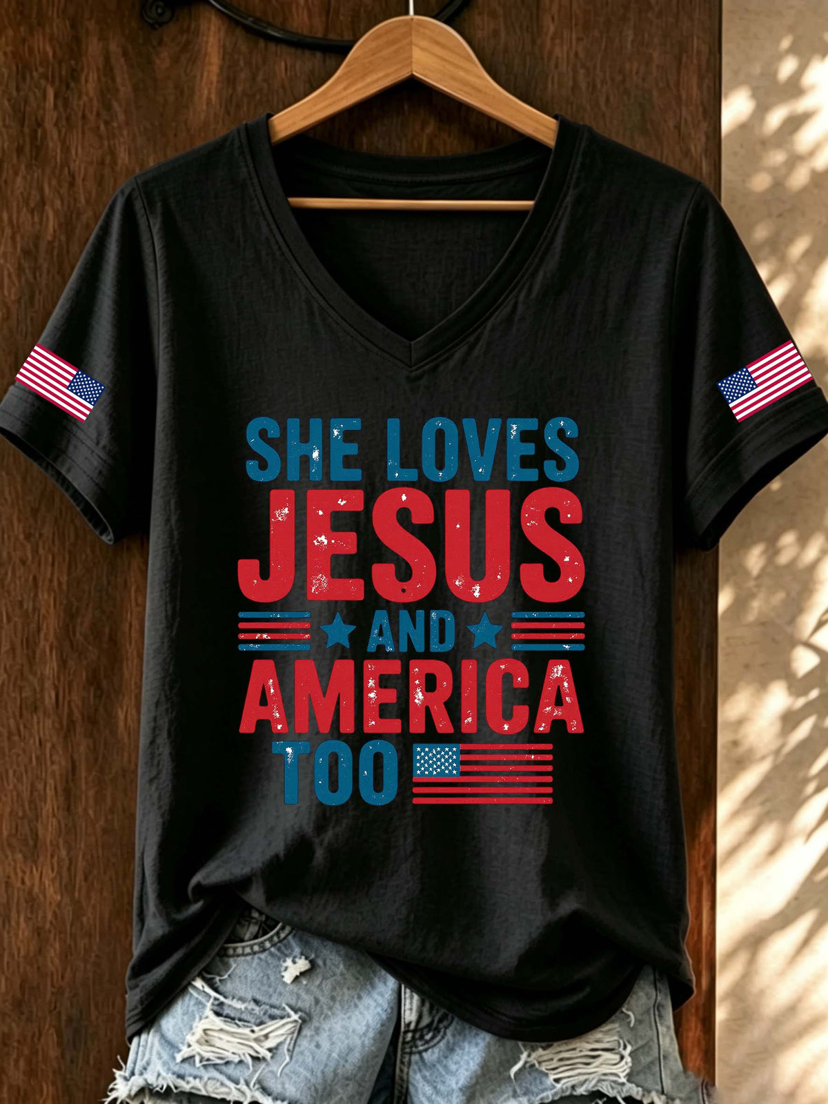 250Th Anniversary Love Jesus And American V-Neck T-Shirt
