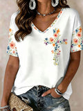 Women's Floral Cross Print Short Sleeve T-shirt