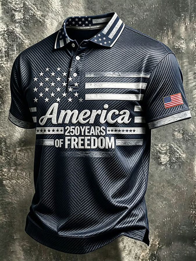 Men'S American Flag Print Casual Polo Shirt