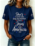 Women'S Loves Jesus and America Too Print Casual Top