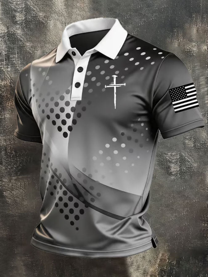 Men'S Faith Cross Print Casual Polo Shirt