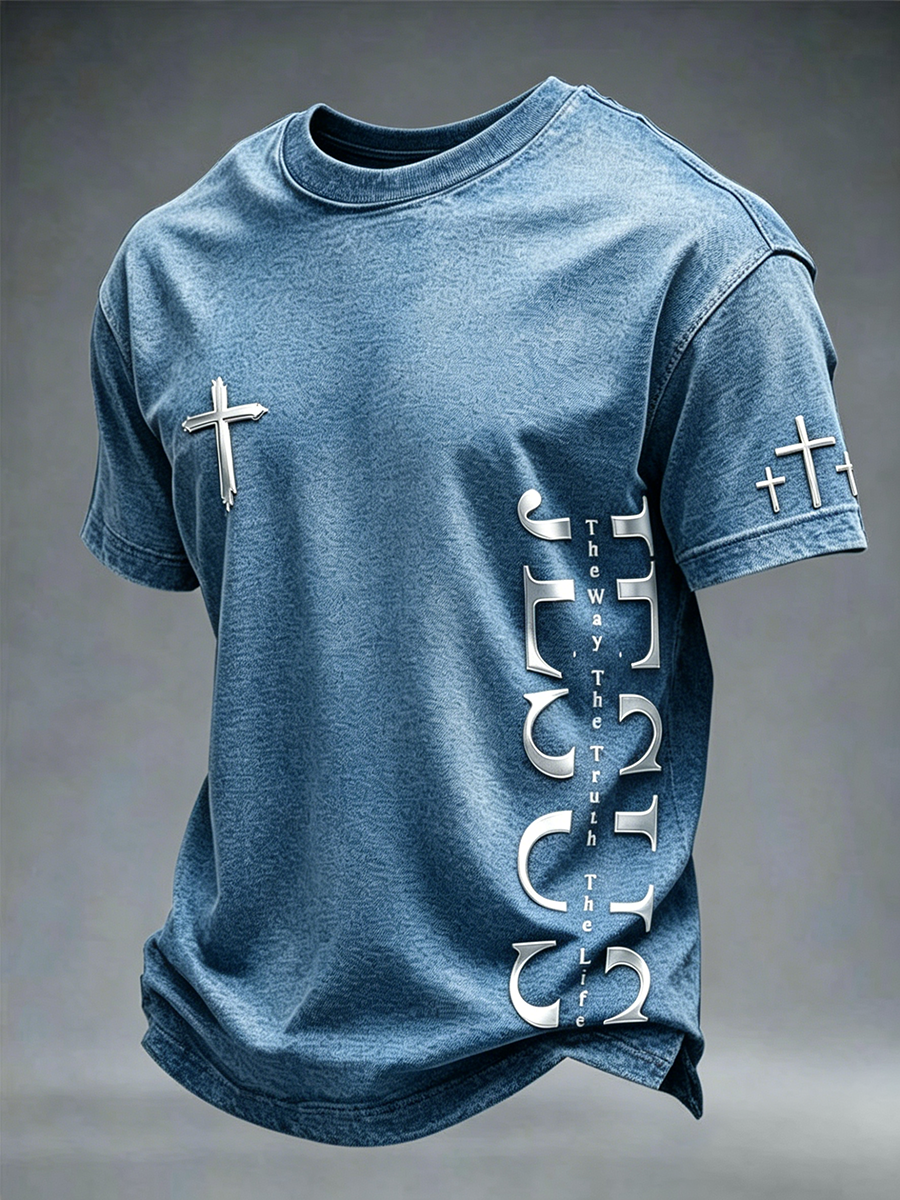 Jesus Cross Faith Commemorative Printed Round Neck T-Shirt