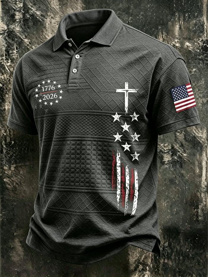 Men'S Patriotic American Flag Bald Eagle Casual Polo Shirt