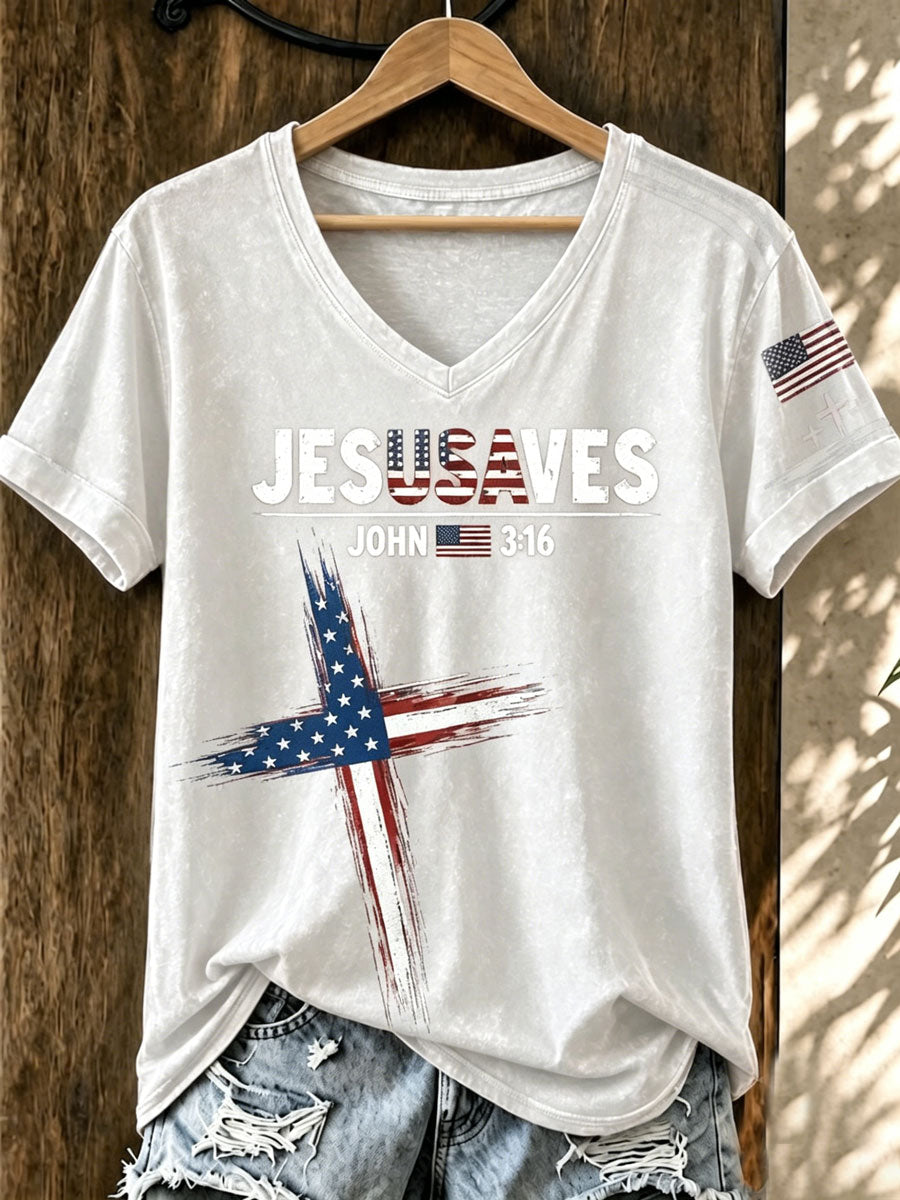 Ladies' American 250Th Anniversary Faith Short Sleeve V-Neck Top