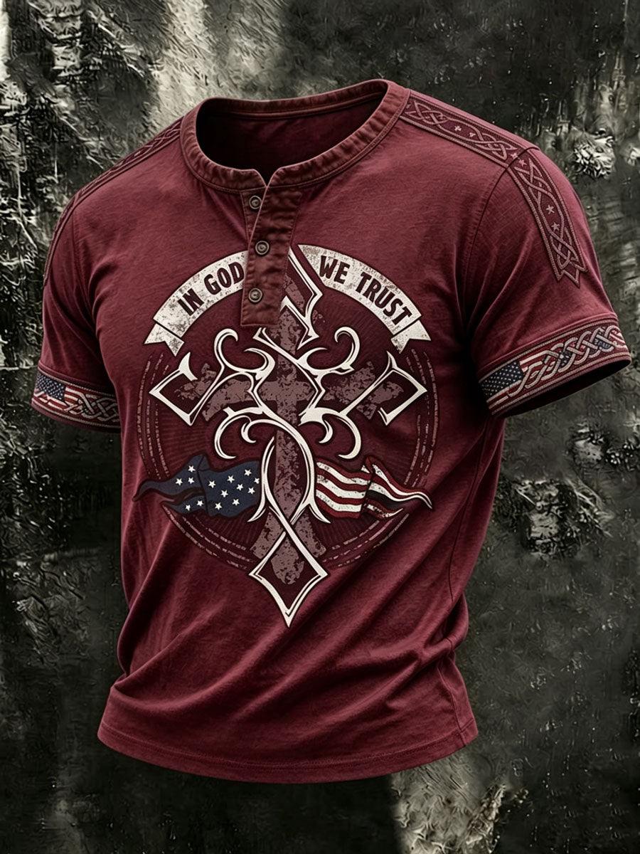 Men's Retro Celtic Cross Pattern Top