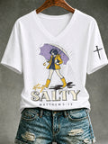 Women V-Neck Stay Salty Matthew 5:13 Christian Umbrella Girl T-Shirt