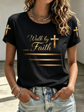 Faith Cross Printed Round Neck Gradient Top