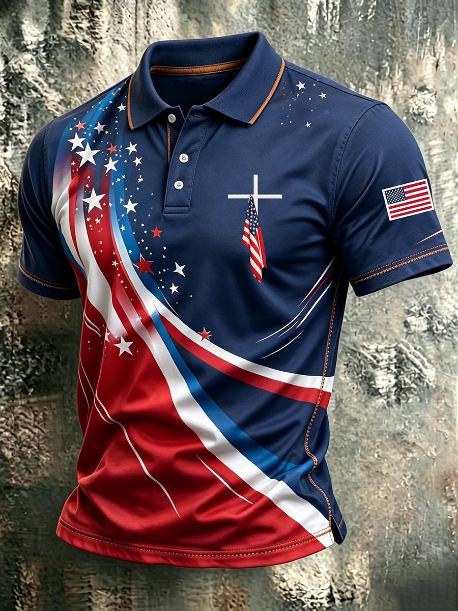 American Flag Faith Commemorative Printed Polo Shirt