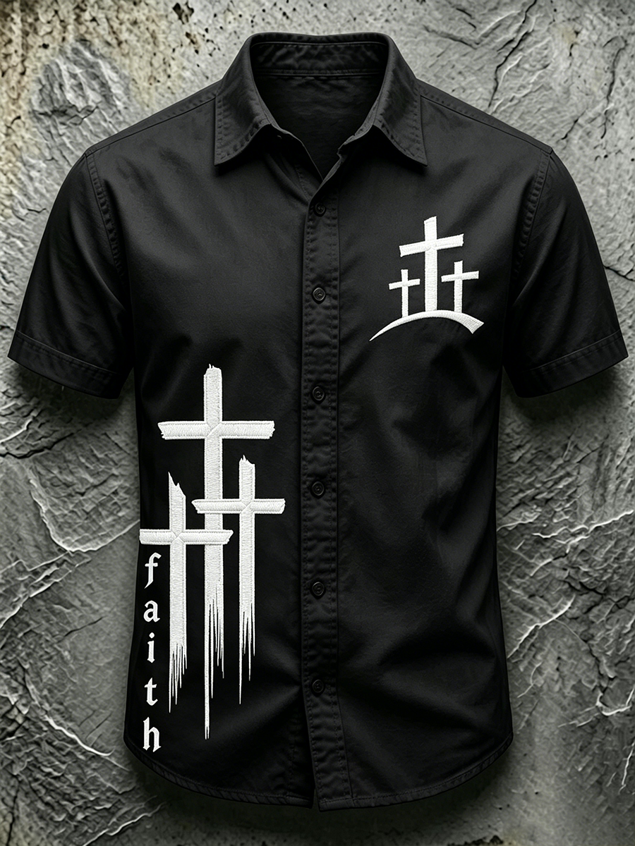 Men's Minimalist Faith Cross Embroidered Shirt