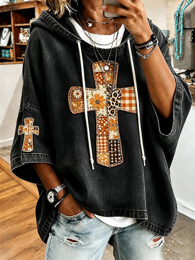 Women'S Retro Autumn Cross Jesus Pattern Sweatshirt