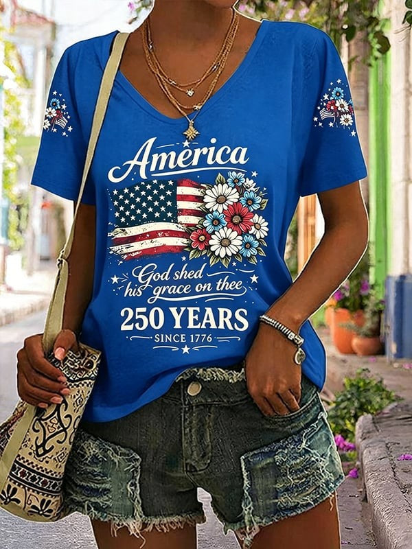 1776-2026 American Women'S 250Th Anniversary Printed V-Neck T-Shirt