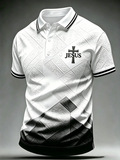 Jesus Cross Gradient Relief Design Printed Polo Shirt