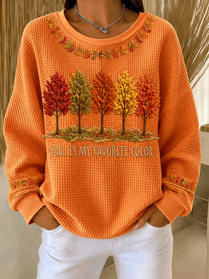 Women'S Autumn Maple Leaf Waffle Sweatshirt