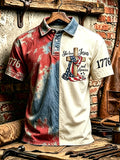 Men'S 250Th Anniversary Of The United States - Cross Art Printed Polo Shirt Of Jesus And The American Flag
