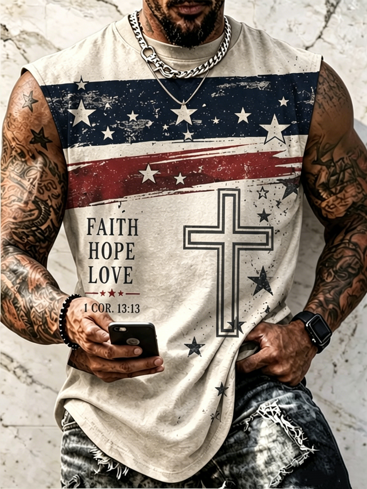 Men'S Belief Pattern Printed Round Neck Tank Top