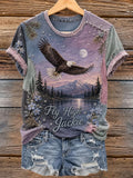 Women's Fly High Jackie Bald Eagle Memorial Patchwork Vintage T-Shirt
