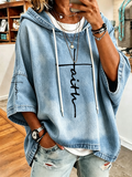 Women's Casual Minimalist Faith Printed Hoodie