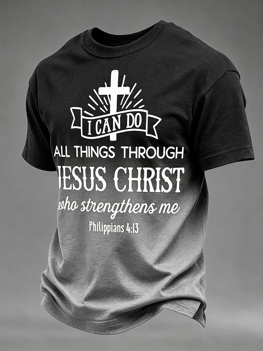 Jesus Faith Commemorative Slogan Printed Round Neck T-Shirt