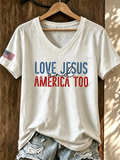 Women'S Loves Jesus And America Too Printed T-Shirt