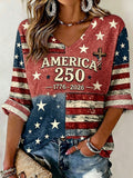 Women'S Flag Print 250Th Anniversary Faith Casual Top
