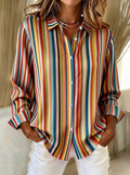 Women'S Casual Print Lapel Long Sleeve Shirt