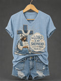 Women'S The Lord Is My Shepherd Printed Casual V-Neck T-Shirt