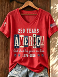 Women'S America Flag Print Printed T-Shirt