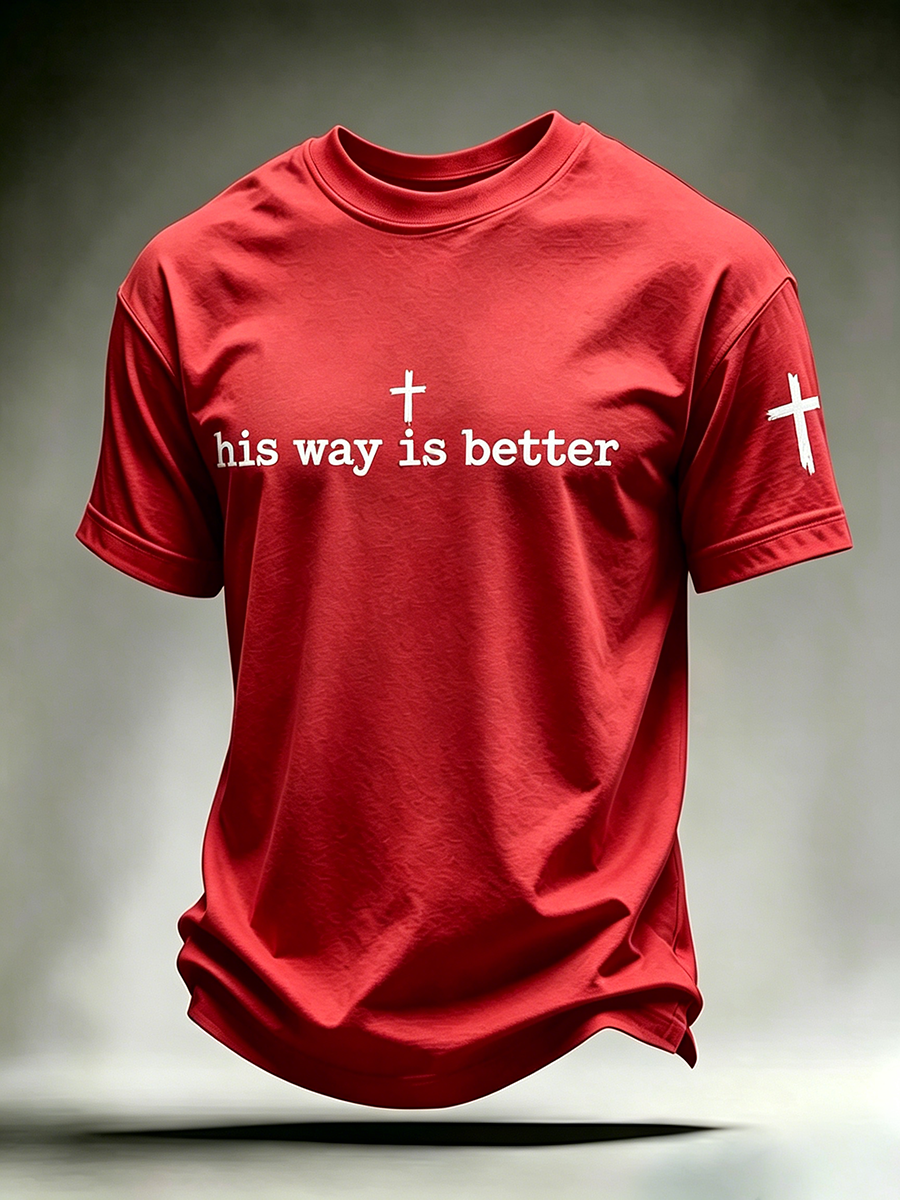 Faith Jesus Cross Slogan Commemorative Print Round Neck T-Shirt