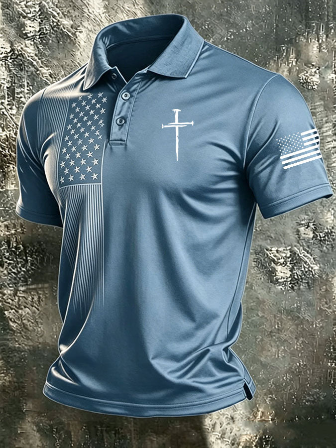 Men'S America Flag Print Casual Polo Shirt