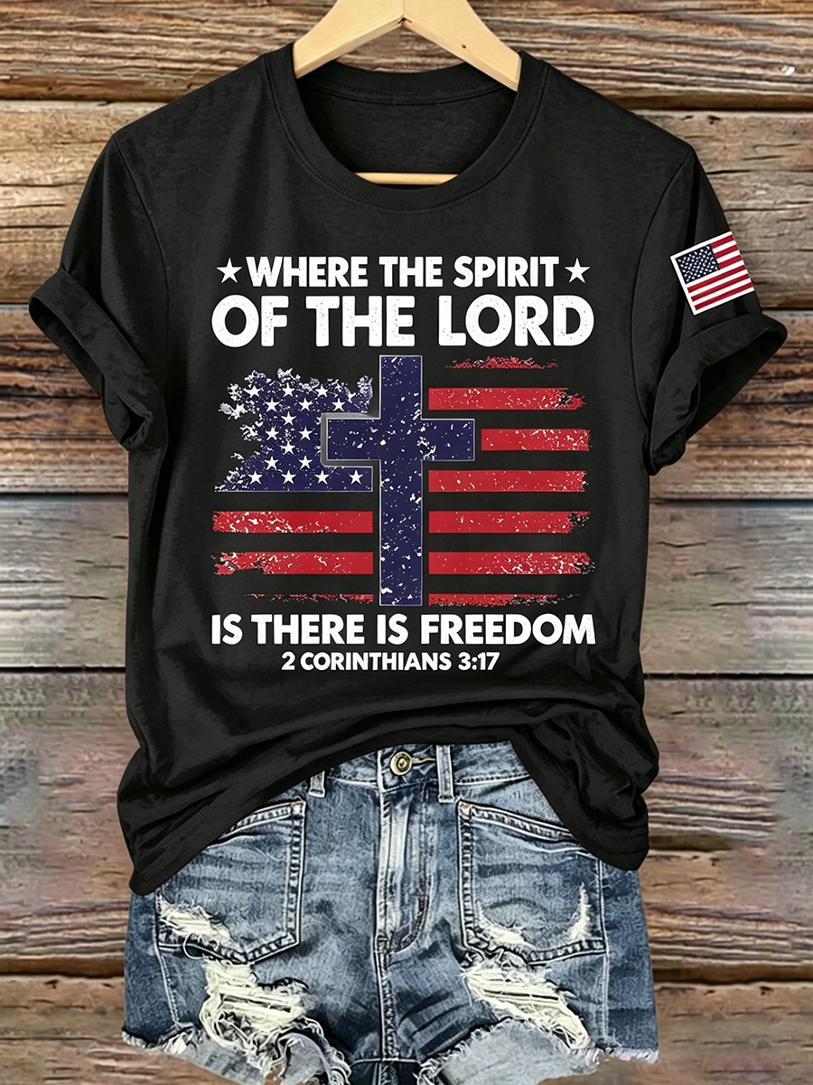 American Faith Cross Commemorative Printed Casual T-Shirt