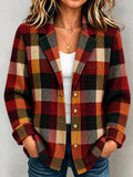 Women's Autumn Plaid Knit Blazer Jacket
