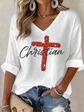 Women'S Christian Cross Waffle Pattern T-Shirt