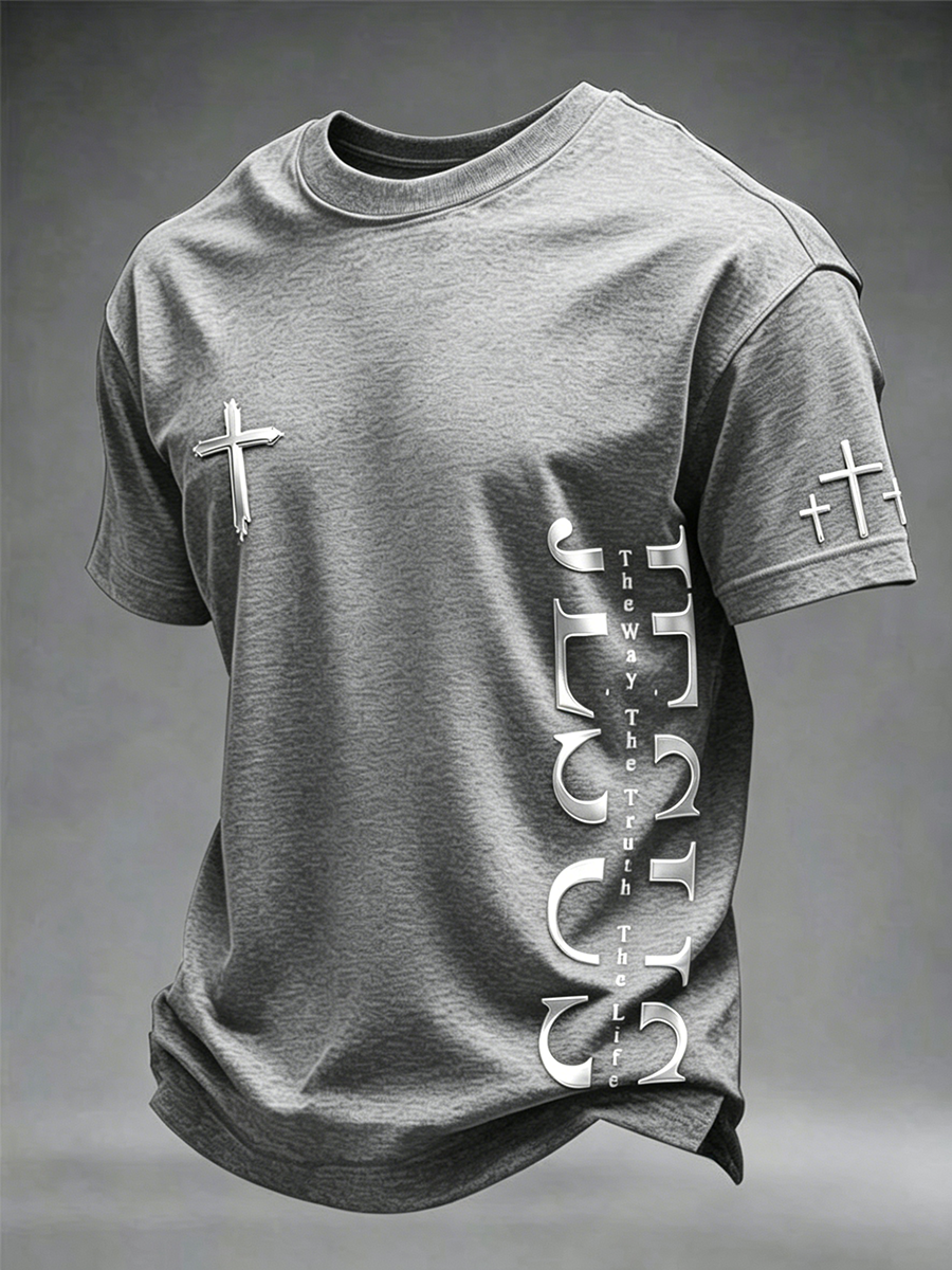 Jesus Cross Faith Commemorative Printed Round Neck T-Shirt